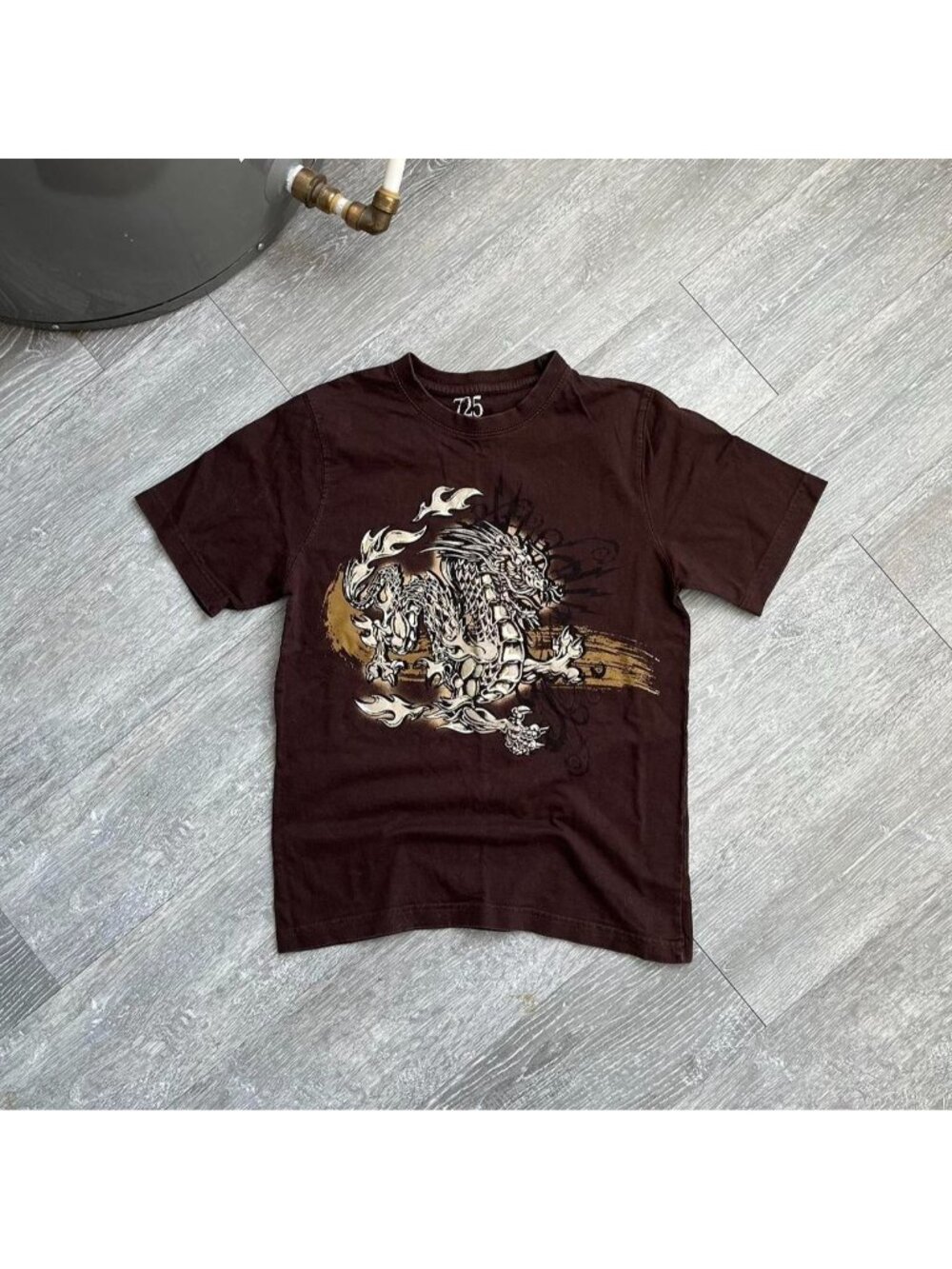 Brown / White “725 Originals” Graphic Y2K Dragon T-Shirt / Baby Tee